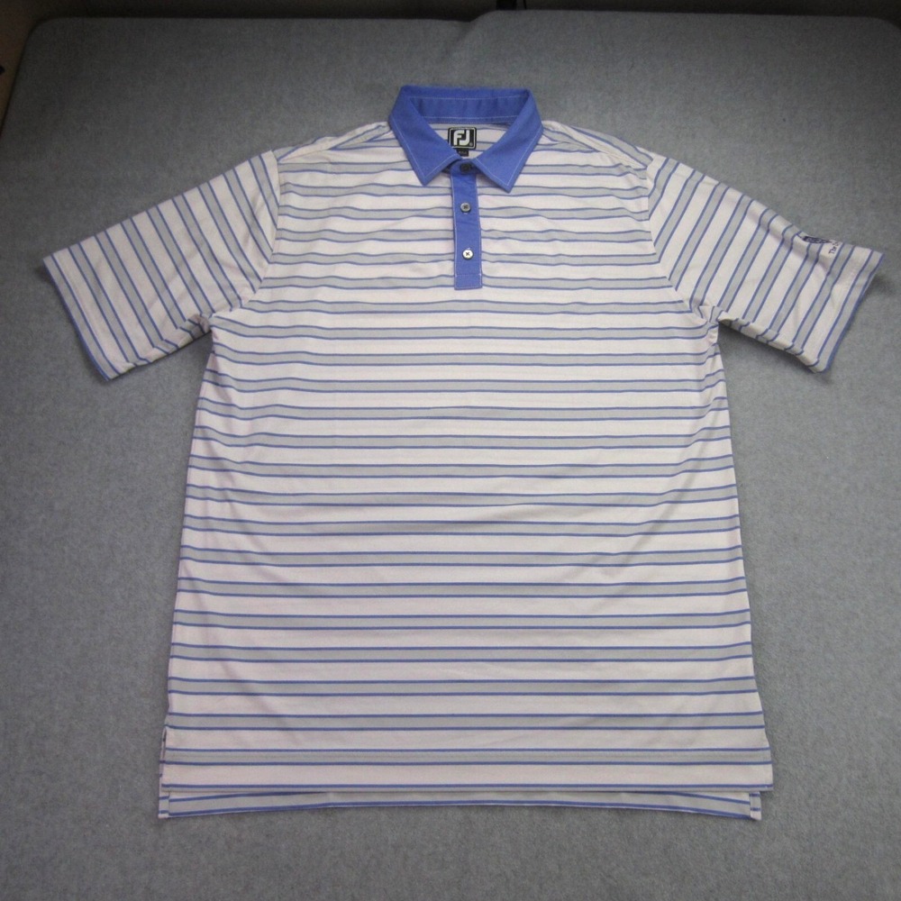 FootJoy Polo Shirt Mens XL White Blue Stripe Stonebridge Ranch Pete‎ Dye Course